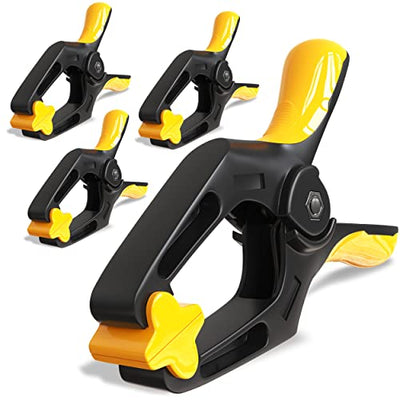 EQUIPTZ 6 inch Spring Clamps Heavy Duty - 4 Pack Large Plastic Clamps for Woodworking, Crafts, Backdrop and Pool Cover with 3 inch Mouth Opening -
