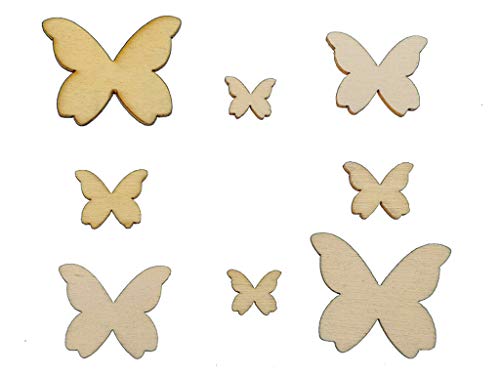 Kinteshun Natural Wood Unfinished Cutout Veneers Slices for Patchwork DIY Crafting Decoration(100pcs,Mixed Sizes,Butterfly Shape) Kinteshun