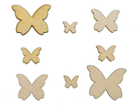 Kinteshun Natural Wood Unfinished Cutout Veneers Slices for Patchwork DIY Crafting Decoration(100pcs,Mixed Sizes,Butterfly Shape) Kinteshun