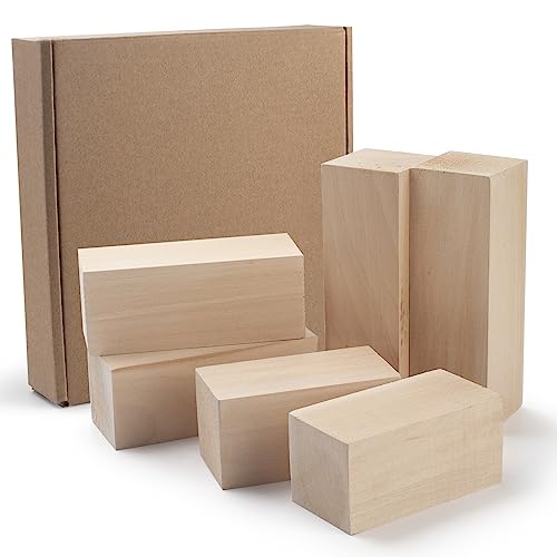 FACATH Basswood Carving Blocks 6 Pcs Whittling Wood Blocks Wood Carving Kit with 3 Different Sizes, Soft Bass Wood for Wooden Carving Easy to Use for