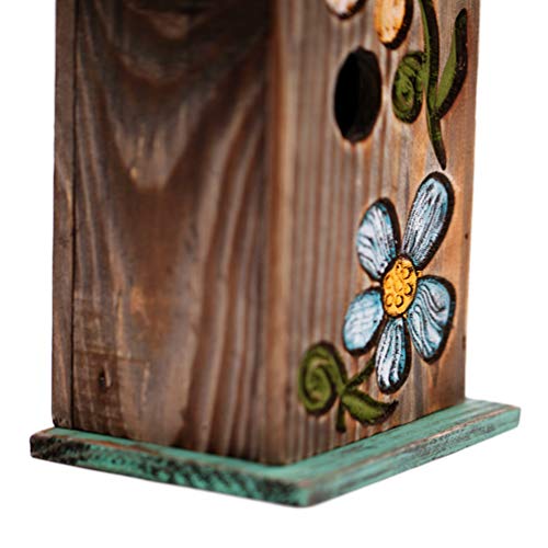 Topadorn Bird House Wooden Carved Floral Birdhouse with Hoop Hanging Birdhouse for Garden Yard Porch Decoration,11 Inch Topadorn