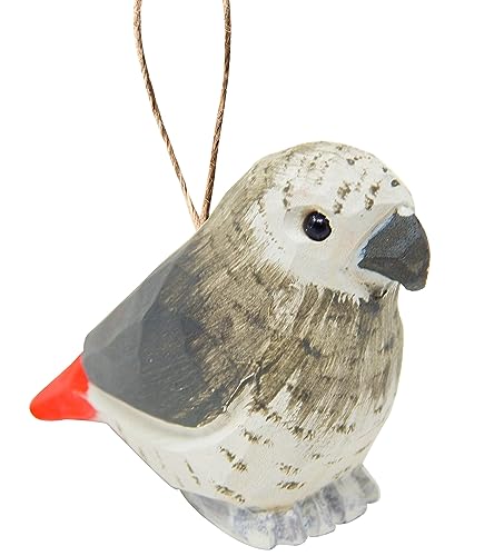 Selsela Grey African Parrot Wood Ornament Bird Hanging Animal Figurine Handmade Carved Decoration - WoodArtSupply