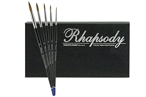 Rhapsody Kolinsky Watercolor Brush Set of 5, Various Watercolor Brush Sizes - WoodArtSupply