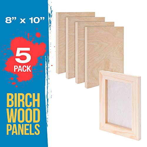 U.S. Art Supply 8" x 10" Birch Wood Paint Pouring Panel Boards, Studio 3/4" Deep Cradle (Pack of 5) - Artist Wooden Wall Canvases - Painting U.S. Art Supply