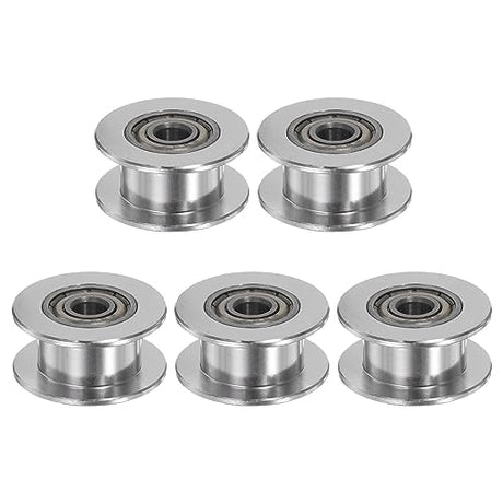 HARFINGTON 5pcs 2GT Idler Pulley 4mm Bore 18mm Dia. Aluminum Timing Belt Toothless for 6mm Width Belt 3D Printer CNC Machine Accessories, Silver Tone HARFINGTON