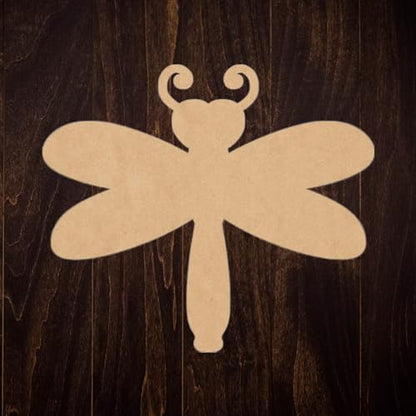 Wooden Heart Dragonfly 8'' Cutout, Unfinished Wood Animal Craft Shape, Kids Insect MDF