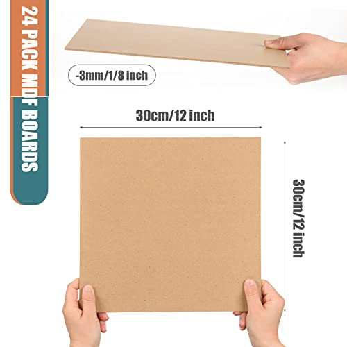 24 Pack MDF Wood Board for Crafts 12x12x1/8 Inch-3 mm Thick Medium Density Fiberboard Unfinished Wood Art Boards Blank Wooden Blocks Chipboard Panels