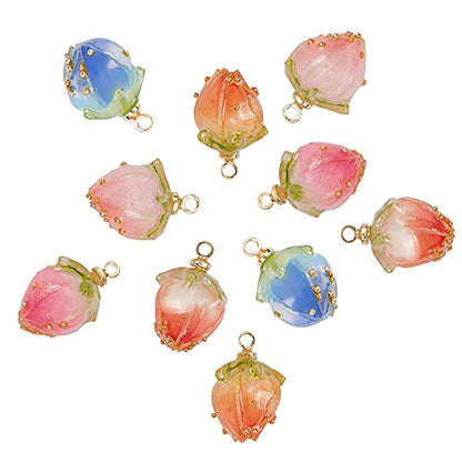 SUNNYCLUE 1 Box 10Pcs 5 Styles Dried Flower Charms Transparent Clear Epoxy Resin Pendants with Brass Hole 1.2mm Glass Micro Beads for DIY Earrings - WoodArtSupply