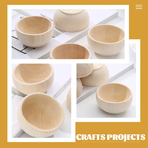 ARTIBETTER Unfinished Wood Bowl Tiny: 4pcs Mini Wooden Bowls Unpainted Miniature Bowls for DIY Painting Art Crafts Projects Staining Decor