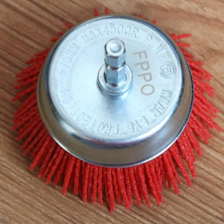 FPPO 3Pcs 3 Inch Assorted Cup Brushes Abrasive Wire Nylon Cup Brush for Drill,Grit 80 120 320 with 1/4" Shank,Rotary Brushes for Machines FPPO