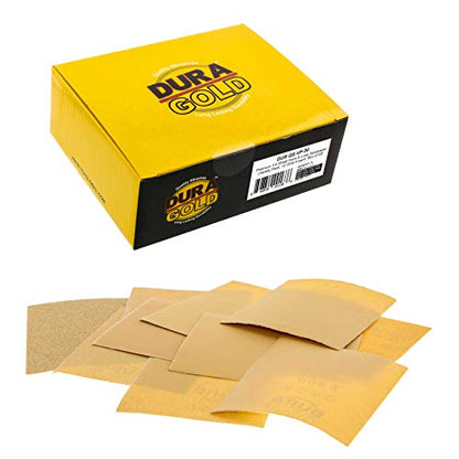 Dura-Gold Premium 80, 120, 150, 220, 240, 320, 400, 600, 800, 1000 Grit 1/4 Sheet Size Gold Sandpaper with Hook & Loop Backing, 5.5" x 4.5", 4 Each