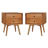 Walker Edison Ella Mid-Century Modern 2-Piece 2-Drawer Solid Wood Nightstand Set, 2 Pack, Caramel Walker Edison