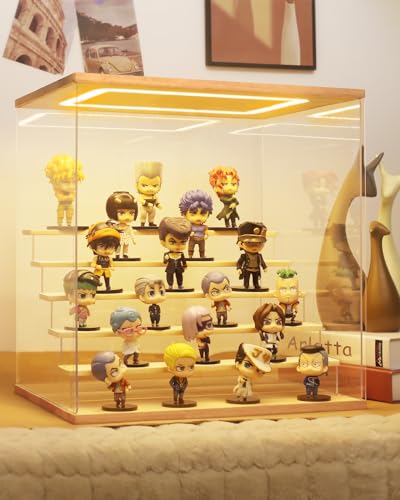 AZEYN Clear Acrylic Display Case with Light , 4 Tier Display Box Stand Assembly Dustproof Protection Showcase for Collectibles Action Figures Mini