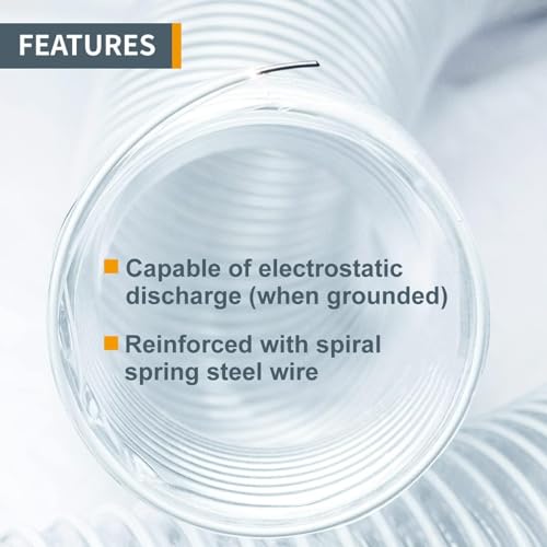 POWERTEC 70386 4" x 20' PVC Dust Collection Hose Flexible Clear with 4" Hose to 2-1/2" Hose Cone Reducer for Woodworking and Shop Vacuum, Dust POWERTEC