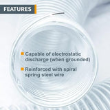 POWERTEC 70386 4" x 20' PVC Dust Collection Hose Flexible Clear with 4" Hose to 2-1/2" Hose Cone Reducer for Woodworking and Shop Vacuum, Dust POWERTEC