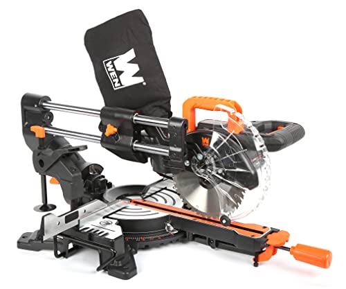 WEN MM0713 9.5-Amp 7.25-Inch Single Bevel Compact Sliding Compound Miter Saw with LED Cutline Guide, Black WEN