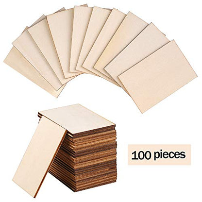 Ruisita 100 Pieces 2 x 3 Inches Unfinished Wood Pieces Rectangle Blank Sharp Corners Wooden Sheets for DIY Arts Craft Project - WoodArtSupply