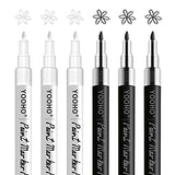 YOOHO Paint Pen White Black Acrylic Marker Set for Rock Wooden Tire Metal Leather Glass Painting, 0.7mm Fine Point Quick Drying (3pcs Black +3pcs YOOHO