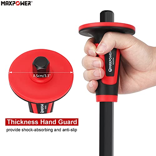 MAXPOWER 3PCS Masonry Chisel Set, 11 inch Point Chisel and Flat Chisel, 8 inch Brick Chisel, Tile Chisel Concrete Chisel with Thickness Hand Guard MAXPOWER