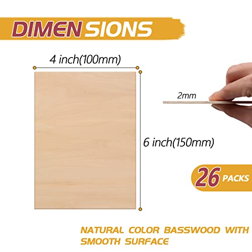 Unfinished Wood Pieces,30Pcs Basswood Sheets 150x100x2mm 1/16,Thin Plywood  Wood Sheets For Crafts,Perfect For DIY Projects, Painting, Drawing, Laser