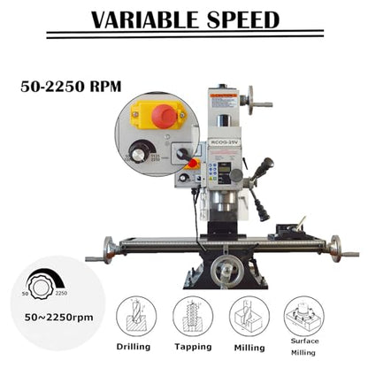 INTBUYING Benchtop Mini Milling Drilling Machine R8 High Precision Mill Drill Machine Micro Variable Speed Power Mill Drill Press 1100W Brushless - WoodArtSupply