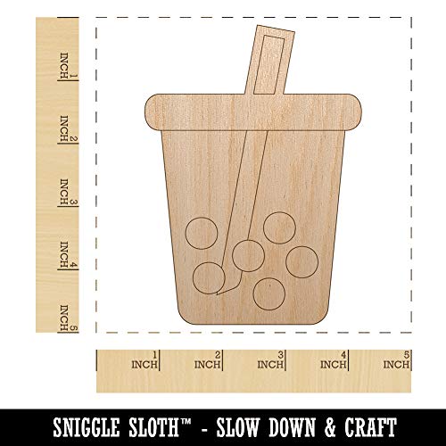 Boba Bubble Milk Tea Unfinished Wood Shape Piece Cutout for DIY Craft Projects - 1/8 Inch Thick - 4.70 Inch Size Sniggle Sloth