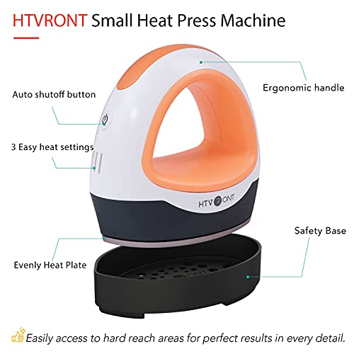 HTVRONT Heat Press Small Heat Press Machine for T Shirts, Small Heat Press Iron Press for Heating Transfer(Orange) - WoodArtSupply