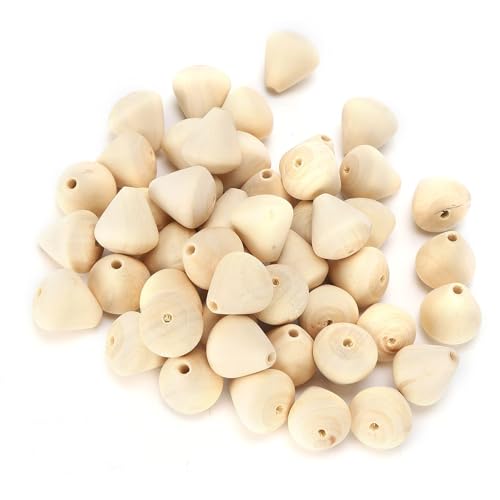 50Pcs Wooden Beads for Crafts, Natural Wood Beads Cone Shape Unfinished Wooden Loose Beads Wood Spacer Beads for Crafts DIY Jewelry Making HERCHR