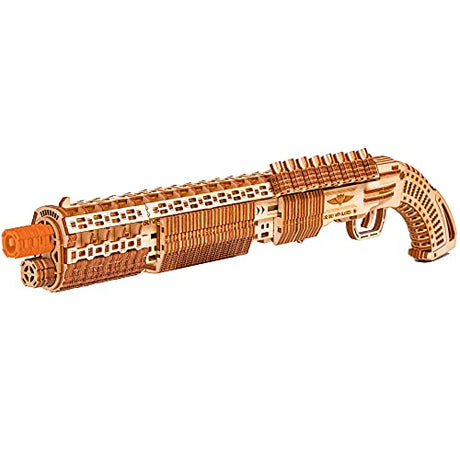 Wood Trick Shotgun 3D Wooden Puzzles for Adults and Kids to Build - Detailed Construction - 23x8″ - Wooden Model Kits for Adults and Teens to Build - Wood Trick