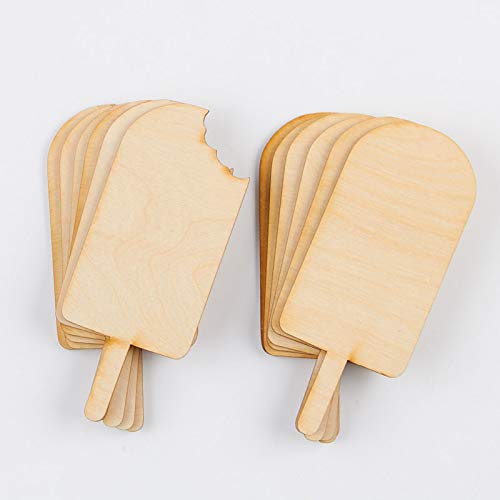 Pack of 12 Unfinished Wood Popsicle Ice Cream Cutouts - Blank Wooden Freezer Ice Pop Craft Shapes Ready to Paint and Decorate for Summer Craft Factory Direct Craft
