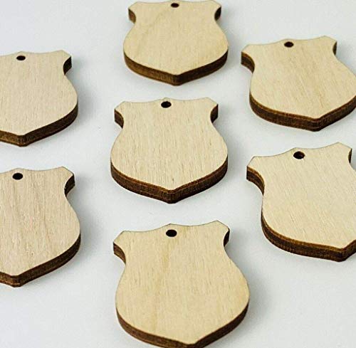 6-Pack Police Officer Sheriff Law Enforcement Badge Shield with Hole Unfinished Wood Cutout DIY Crafts Door Hanger Sign Ready to Paint Crafts All Texan Wood Crafts