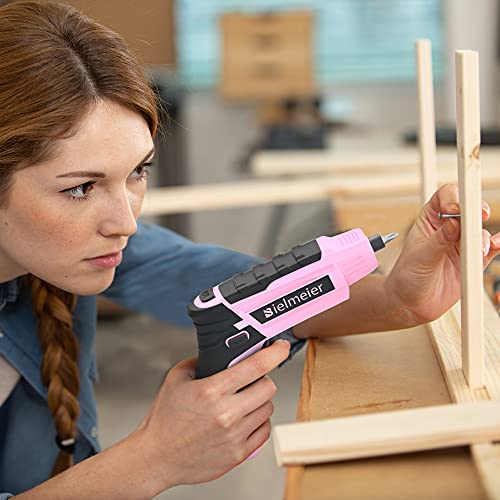 Bielmeier Pink Electric Screwdriver Kit 5N.m,4V Lithium-ion Battery Cordless Mini Drill Set Rechargeable with LED Light and USB Charge Cable，27pcs BIELMEIER