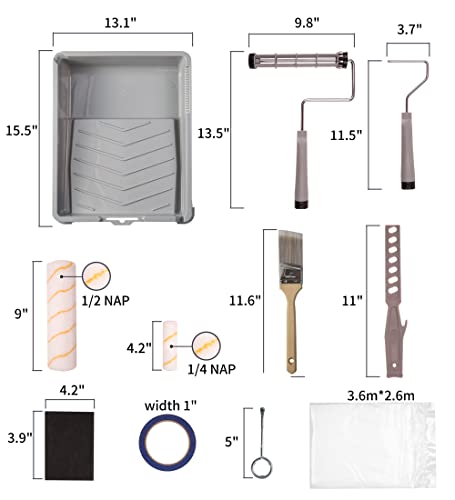 17 Piece Paint Roller Set - Paint Rollers 9"4", Paint Roller Frame，Paint Trays, Microfiber Roller Cover, Paint Kit for House Painting,Paint Brushes - WoodArtSupply