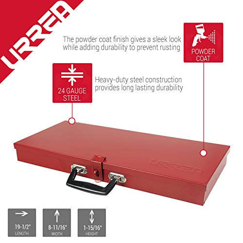 URREA Metal Tool Box - 19.5" x 8.7" x 2" Tool Storage/Organization Box with 24 Gauge Construction & Durable Red Finish - 5495 Urrea