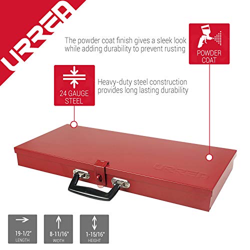 URREA Metal Tool Box - 19.5" x 8.7" x 2" Tool Storage/Organization Box with 24 Gauge Construction & Durable Red Finish - 5495 - WoodArtSupply