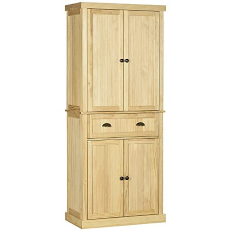 HOMCOM 72" Pinewood Large Kitchen Pantry Storage Cabinet, Freestanding Cabinet with Doors and Shelf Adjustability, Soft-Close Mechanism, Living Room HOMCOM