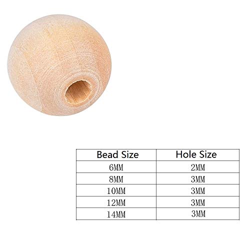 Amaney 400pcs 6mm-14mm Unfinished Wood Beads Assorted Natural Round Ball Loose Solid Wooden Spacer Beads for Crafts DIY Handmade Jewelry Making Looconi