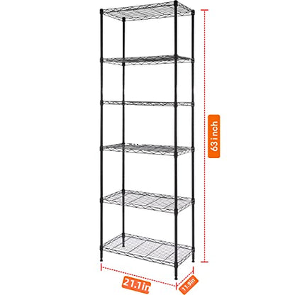 REGILLER 6 Wire Shelving Steel Storage Rack Adjustable Unit Shelves for Laundry Bathroom Kitchen Pantry Closet (21.1L x 11.9W x 64H, Black) - WoodArtSupply