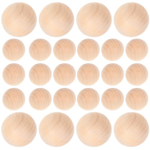 Tofficu 50 Pcs 25MM Wooden Beads for Crafts, Unfinished Wood Beads Bulk Without Holes, Small Wood Loose Beads for DIY Painting Carving Craft Tofficu