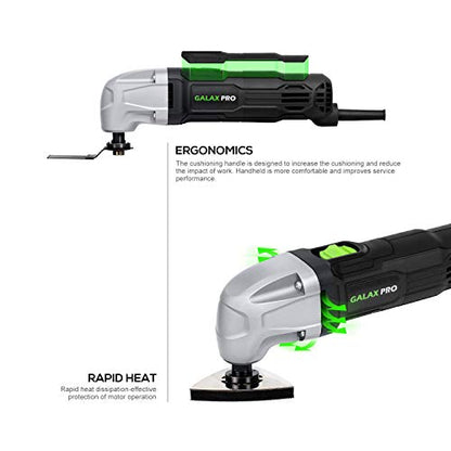 GALAX PRO 22000 OPM 1.5A Oscillating Multi Tool, 3 Degree Oscillating Angle with 3 Pieces Saw Blades, 1 Piece Semi Circle Blade Sanding Plate, 6