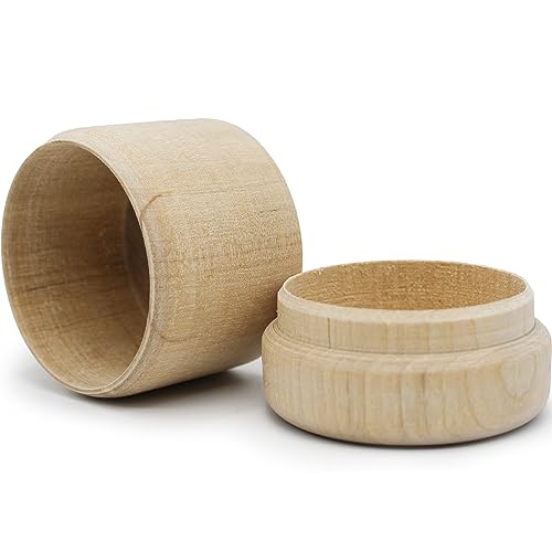 Unpainted Wooden Round Boxes with Lids - Set of 10 Mini Wood Craft Boxes - DIY Storage Containers for Crafts - Unfinished Blank Trinket Wood Boxes,
