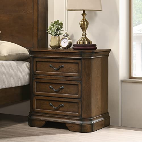 Roundhill Furniture Maderne Traditional Wood Panel Bed with Dresser, Mirror, Two Nightstands, Chest, King, Antique Walnut Roundhill Furniture