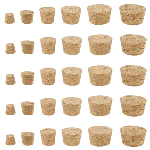 DGZZI 30PCS Cork Stopper Wooden Tapered Cork Stopper Wine Bottle Stopper Oak Stopper Glass Bottle Stopper 6 Sizes Each 5PCS for Wine Beer Bottle Can - WoodArtSupply