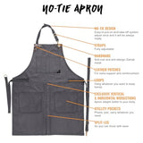 Under NY Sky No-Tie Armor Gray Apron – Durable Twill with Leather Reinforcement, Split-Leg – Adjustable for Men and Women – Pro Barber, Tattoo, Under NY Sky