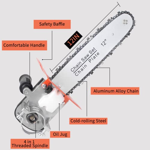 12 Inch Chainsaw Attachment for Angle Grinder, Electric Chain Saw Converter Accessories for Wood Cutting Applicable Angle Grinder 5/8”-11 Thread ABOR - WoodArtSupply