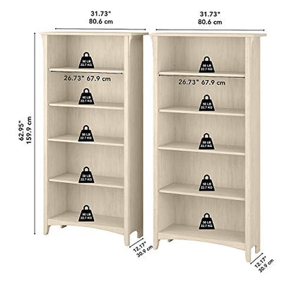 Salinas Antique White 5-Shelf Bookcase Set - Elegant Storage Solution for Any Room - WoodArtSupply