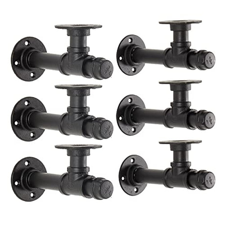 YCCO Pipe Shelf Bracket Industrial DIY L Pipe Wall Bracket for 12 inch Wood Floating Shelf Vintage Look Rustic Home Pipe Decor 6 Packs, Included YCCO