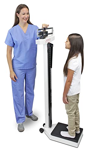 DETECTO 438, Physician's Scale, Mechanical Weigh Beam, 450 lb x 4 oz, Height Rod, Wheels - WoodArtSupply