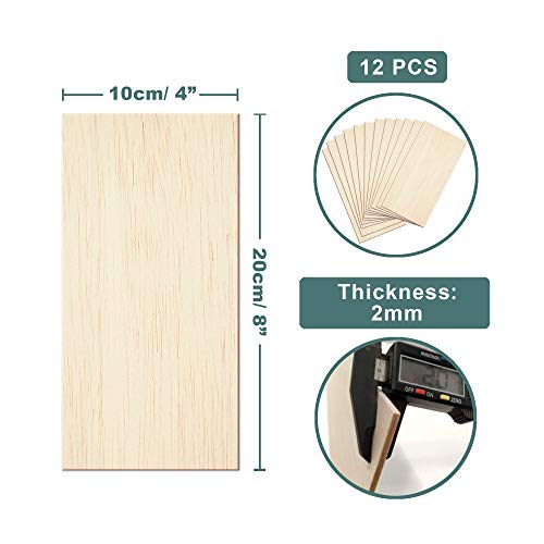 12 Sheets 8x4 Inch Unfinished Balsa Wood Sheets Thick for Crafts Hobby- 2mm Thick by Craftiff Craftiff