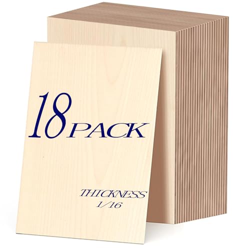 18 Pack Selected Basswood Sheets for Crafts-5 x 7 x 1/16 Inch- 1.5mm Thick Plywood Sheets - Balsa Wood Sheets -Unfinished Wood Boards for Laser Cutting, Wood Burning, Architectural Models, Staining